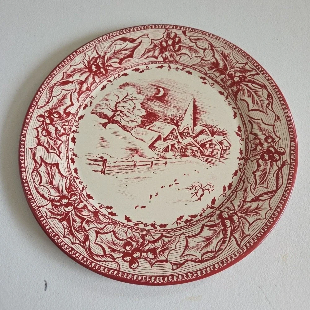 Vintage Christmas Church Tin Plate Restoration Hardware Decorative Red White 03